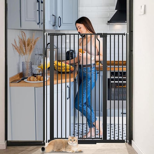 51.18" Extra Tall Cat Gate for Doorway,29.5"- 40.5" Wide Auto Close Tall Pet Gate No Drilling Pressure Mounted for Hallway Kitchen,Black