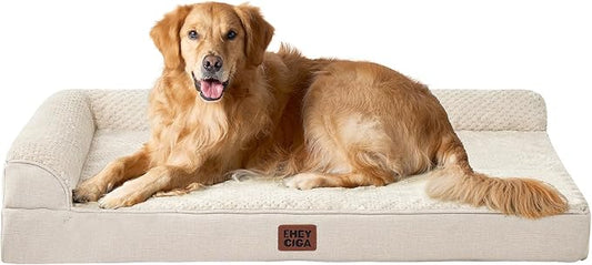 EHEYCIGA Extra Large Dog Bed Othorpedic, Memory Foam XL Dog Bed with Washable Removable Cover, Waterproof Pet Sofa Couch XLarge Size Dogs with Nonskid Bottom, 44x32x6.5, Beige
