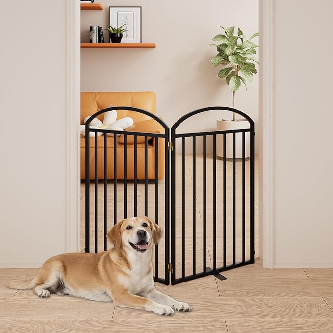2 Panels Full Matel Freestanding Dog Gates, 48" Extra Wide 36" Tall Free Standing Dog Pet Gate for Indoor & Outdoor. Foldable Pet Fences for Doorways, House, Stairs, Porch, Deck, Yard