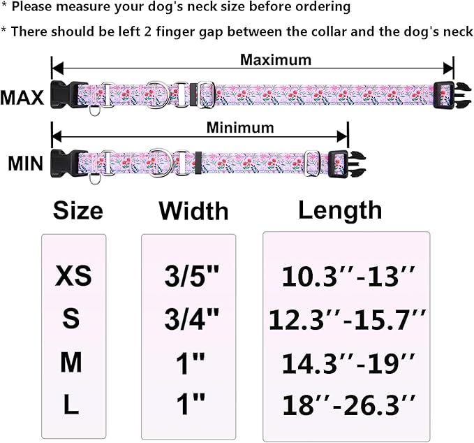 Reflective Martingale Collar with Quick Release Buckle Anti Pulling Girl Female Dog Collars (Pink Flowers Plants, XSmall)