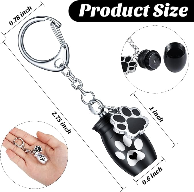 Tudomro 2 Pcs Pet Dog Urns Keychain for Ashes with 2 Storage Bags Small Cat Cremation Keepsake Jewelry Paw Print Memorial Urn