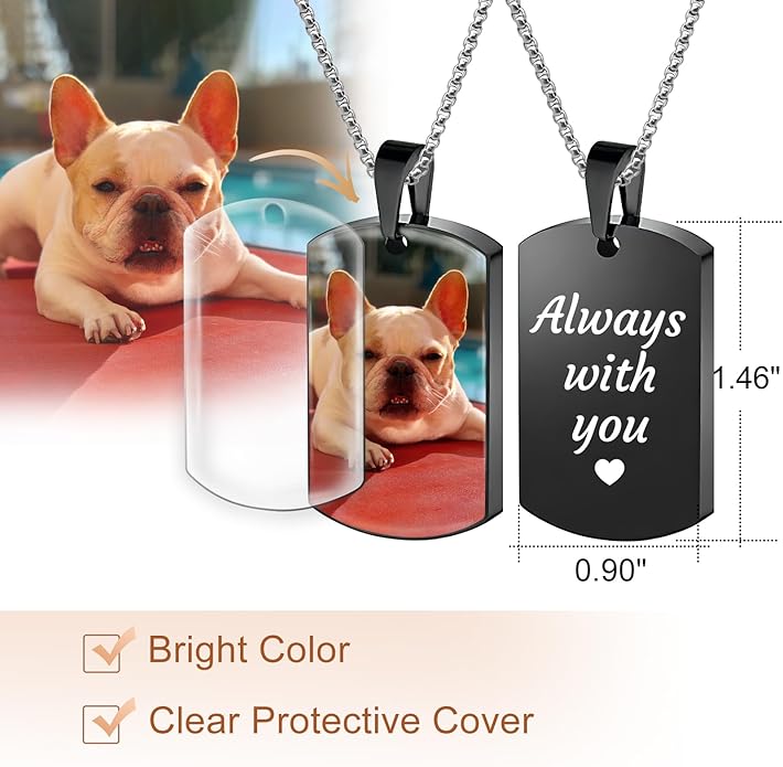 Funnylife Personalized Pet Urn Necklaces for Dog Cat Ashes Custom Photo Text Stainless Steel Cremation Jewelry Pet Loss Memorial Gift