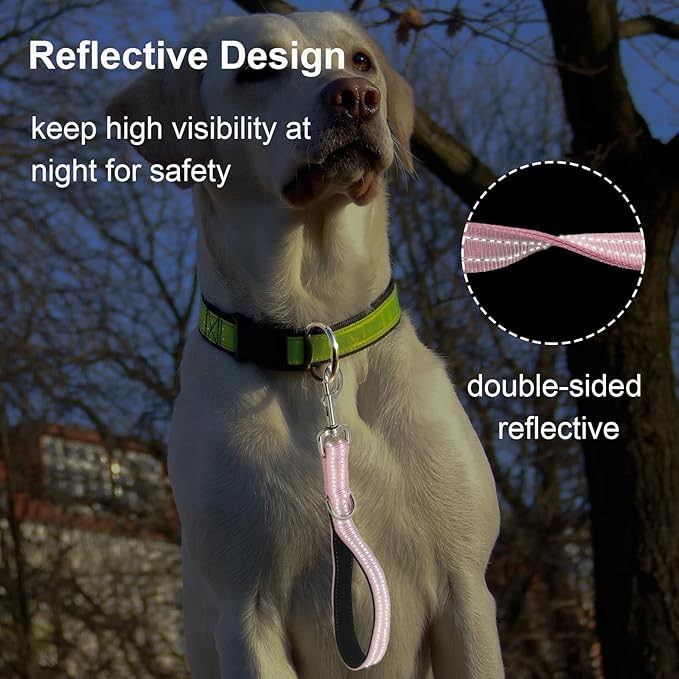 Standard Training Leashes 12 Inches for Dogs, Short Traffic Dog Leash Heavy Duty Padded Handle, Nylon Anti Pull for Reflective, Short Line Dog for Small, Medium and Large Dogs 1 FT Pink