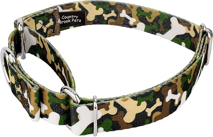 Country Brook Petz - Woodland Bone Camo Martingale Dog Collar - Camouflage Collection Featuring Rugged Designs (1 Inch, Medium)