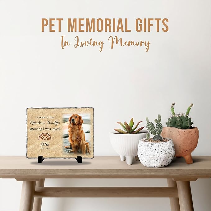 Personalized Dog Memorial Stone | Rainbow Bridge Pet Remembrance Gift for Loss of Beloved Companion | Custom Photo Grave Marker for Dogs | Outdoor- Indoor Animal Tribute Keepsake