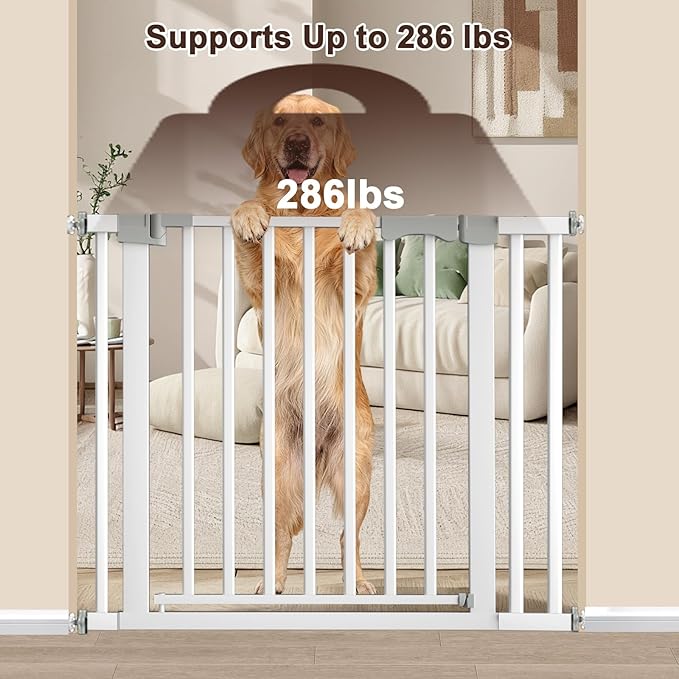 30-41 Inch Extra Wide Outdoor Baby Gate/Dog Gate, Indoor Pet Gate for Doorways, Hallways and Stairs No Drilling, Auto Close, Pressure Mounted Safety gate for Babies,Pets,White