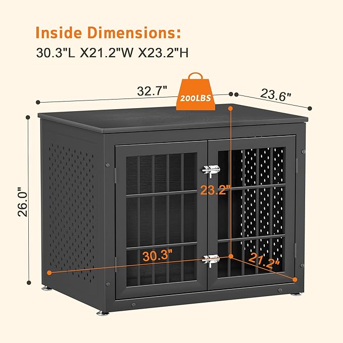 32" Heavy Duty Dog Crate Furniture for Small and Medium Dogs, Metal Kennel for High Anxiety Dogs, Chew Proof Pet Cage Indoor, Decorative Dog Kennel End Table