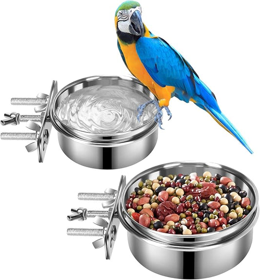 2 Pcs Small Dog Food Water Bowl for Cage with Upgraded Clamp Holder, Pet Kennel Hanging Bowls Stainless Steel Detectable Bowls Crate Feeder Dish for Small Dogs (4.7x2'' & 3.9x2'')