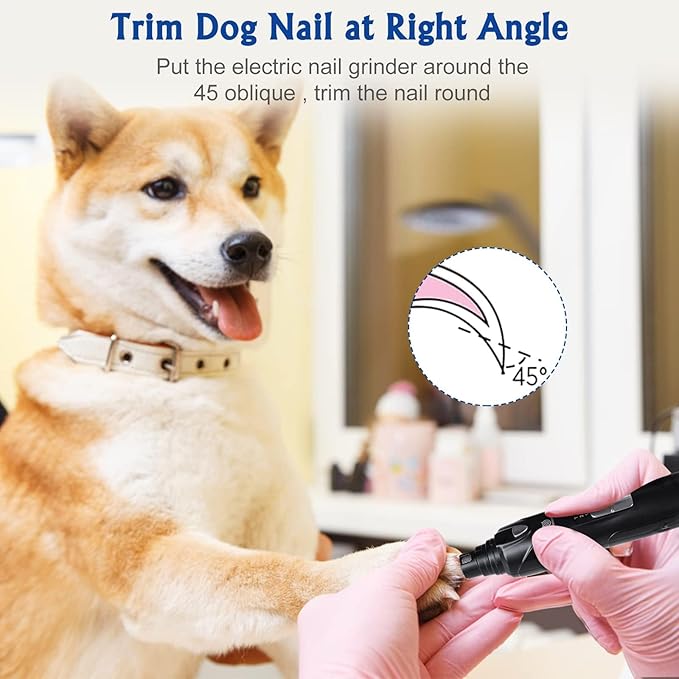 Dog Nail Grinder, 3 Grinding Heads, 2-Speed, LED Light, Touch-Switch, TypeC, Quiet, Low-Vibration, Dog Nail Trimmers for Large, Medium, Small Dogs & Cats with Hard/Thick Nails (U-Black)