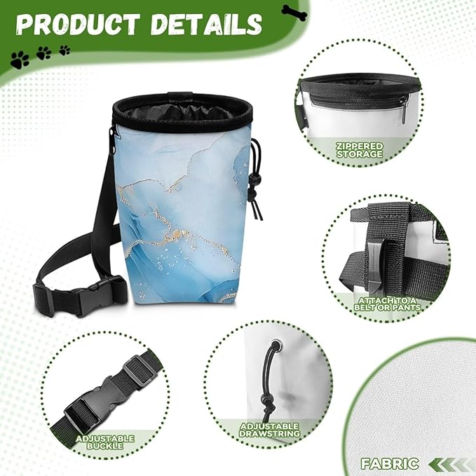 Marble Pet Treat Pouch Portable Training Treat Bag Dog Food Dispenser Pet Feed Snack Reward Bait Bag Behavior Aids for Puppy Travel or Outdoor Use