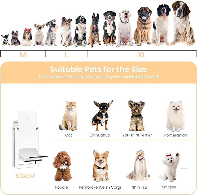 HARDLIGHT Aluminum Frame Doggie Door - Up to 30 LBS, Double Soft Flaps with Magnetic Closure, Adjustable Telescoping Tunnel Doggy Door with 2 Sliding Panels, Easy Install, Snow White, Medium
