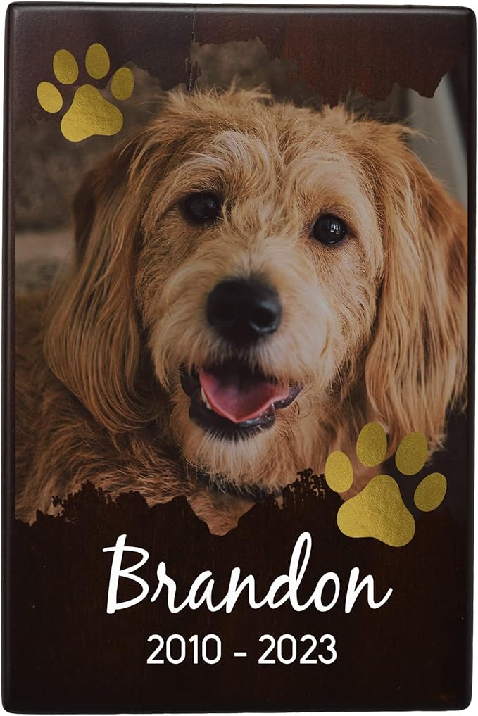Custom Pet Keepsake Urns for Dogs, Wooden Box for Pet Ashes with Photo for Your Beloved Pets, Pet Cremation Urns as Sympathy Gifts for Pet Lovers - Small, 6" x 4" x 2.75" (Design 5)