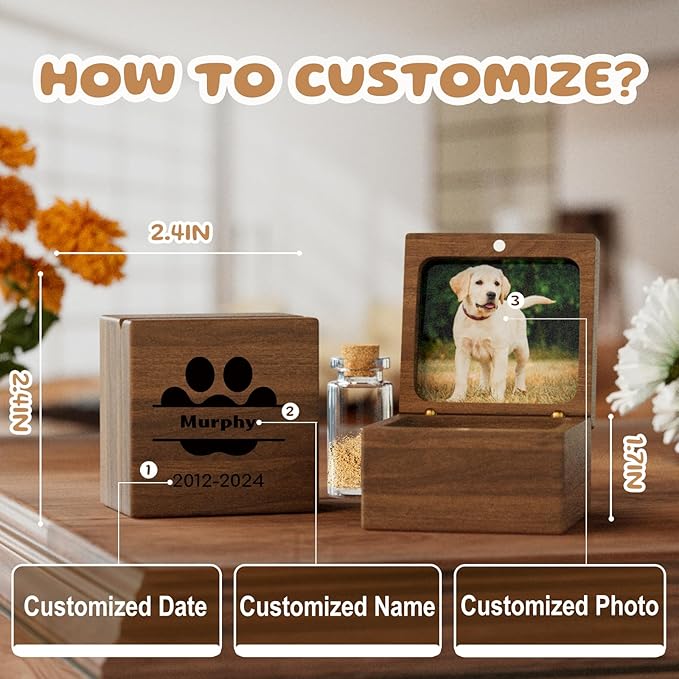 iDIY Personalized Dog Memorial Gifts, Pet Memorial Gifts for Dogs or Cats, Pet Hair Keepsake Box, Wooden Pet Fur Ashes Memorial Box, Pet Loss Sympathy Gift for Dogs Cats