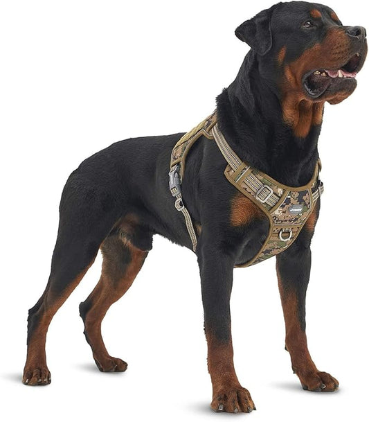 Auroth Tactical Dog Harness for Large Dogs No Pull Adjustable Pet Harness Reflective Working Training Easy Control Pet Vest Military Service Dog Harnesses Woodland Camo XL