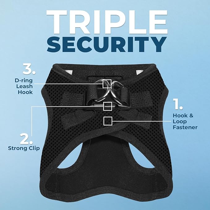 Best Pet Supplies Voyager Step-in Air Harness - All Weather Mesh, Reflective, No Pull Harness for Dogs, Cats - Secure with Hook & Loop Fastener, Buckle, Double D-Rings - Black, M