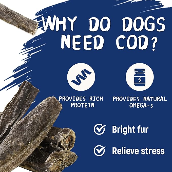 PAWUP Dog Treats, Cod Skins Dog Treat with Taurine, One-Ingredient Grain-Free Chew Fish Skin Rolls Rich in Omega3, 8 oz (4-6 Count)