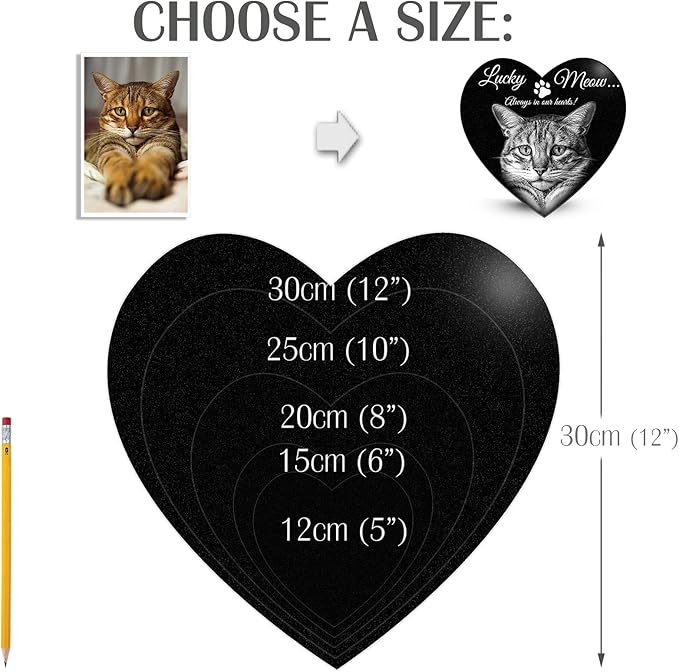 ADFSTONE 8" Heart Shaped Pet Memorial Stones Personalized Dog Remembrance Gifts, Customized Cat Picture Grieving Plaque, DIY Gravestone, Custom Sympathy Photo Gift, Animal Grave Markers