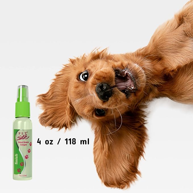 PET SILK Cologne - Pet Odor Eliminator - Dog Perfume & Deodorizer In Between Bath Wash - Clean and Fresh Smelling Fur - Conditioning & Deodorizing Qualities (Island Breeze, 4 oz)
