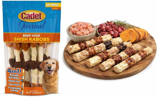Cadet X-Large Dog Treat, 4-in-1 Beef Hide Shish Kabobs, 10 ct