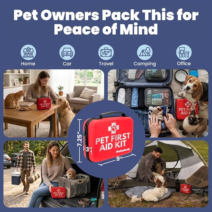 Dog First Aid Kit 3-Pack – 2 Hard-Sided & 1 Compact Travel Pet First Aid Kits – Vet-Approved Emergency Supplies with First Aid Guide, Tick Remover, Thermal Blanket for Hiking, Camping, Car, RV