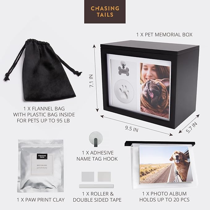 Pet Urns for Dogs - Dog Urns for Ashes, Suitable for All Pets - Includes Paw Print Kit, Picture Frame and Photo Book for a Lasting Tribute and Keepsake Memory
