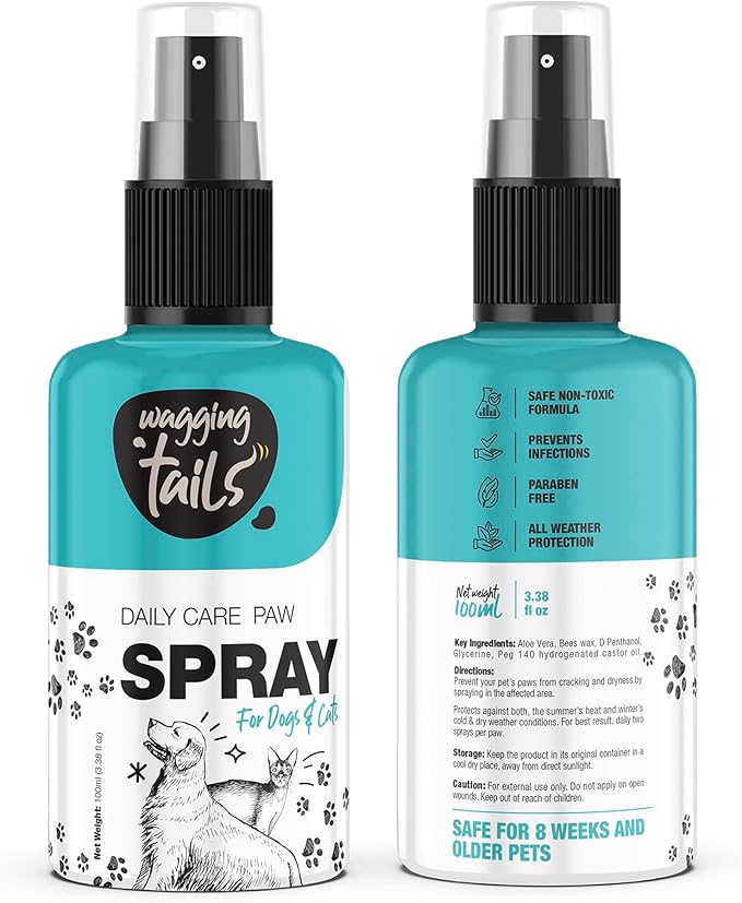Wagging Tails 6-in-1 Paw Spray for Dogs and Cats, 3.38 fl oz Pack of 2 | All-Weather Pet Spray | Soothes Elbows & Paws, Heals Cracked Paws, Moisturizes Paw Pads | Controls Odor & Keeps Pets Clean
