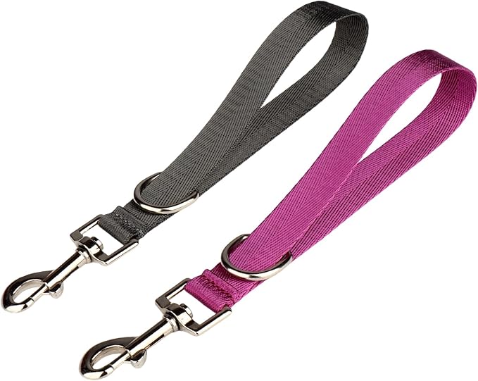 Short Dog LeashTraffic Dogs LeashesTraining Lead - Pet Dogs Traffic Grab Handle Dog Grab Tab Training Tab 2 Pack Nylon Pets Lead (Fuchsia & Gray)