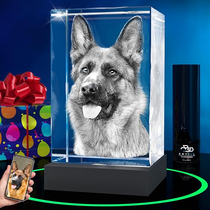 ArtPix 3D Premium Crystal Photo, Personalized Dog Memorial Gifts with Your Own Photo for Dog Lovers, Pet Owners, 3D Laser Etched Picture, Engraved Crystal in Memory of Dog, Customized Gifts