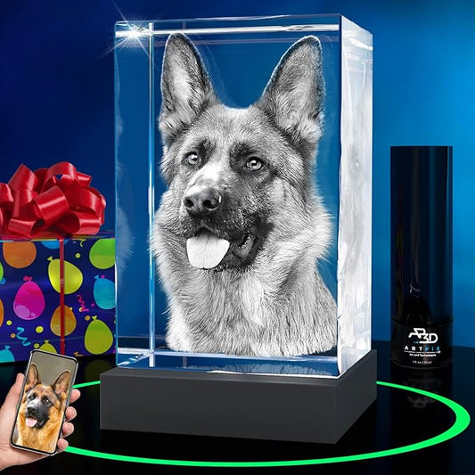 ArtPix 3D Premium Crystal Photo, Personalized Dog Memorial Gifts with Your Own Photo for Dog Lovers, Pet Owners, 3D Laser Etched Picture, Engraved Crystal in Memory of Dog, Customized Gifts