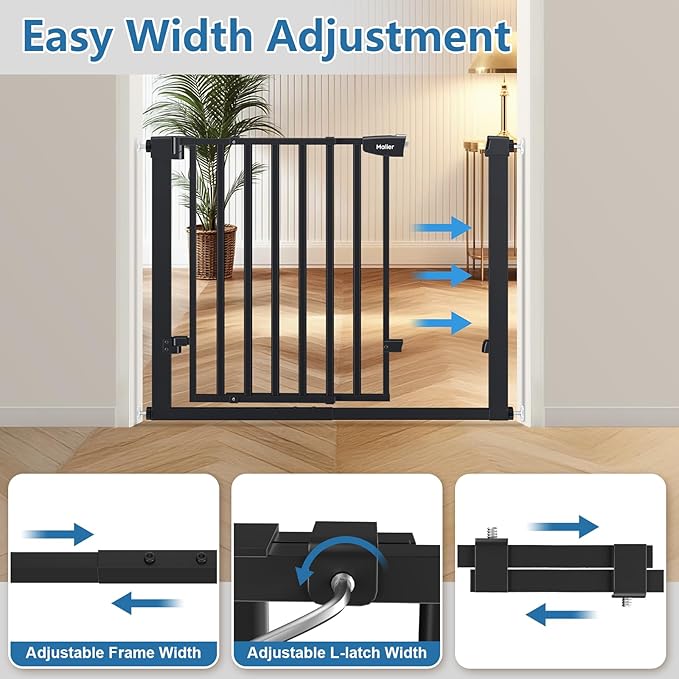 Malier Newest Baby Gate for Stairs with Large Walk Thru Door, 29-38" No Drill Pressure Mounted Dog Gate for Doorway, Auto Close Baby Gate, Easy Walk Through Gate Pet Gate for Child and Pets