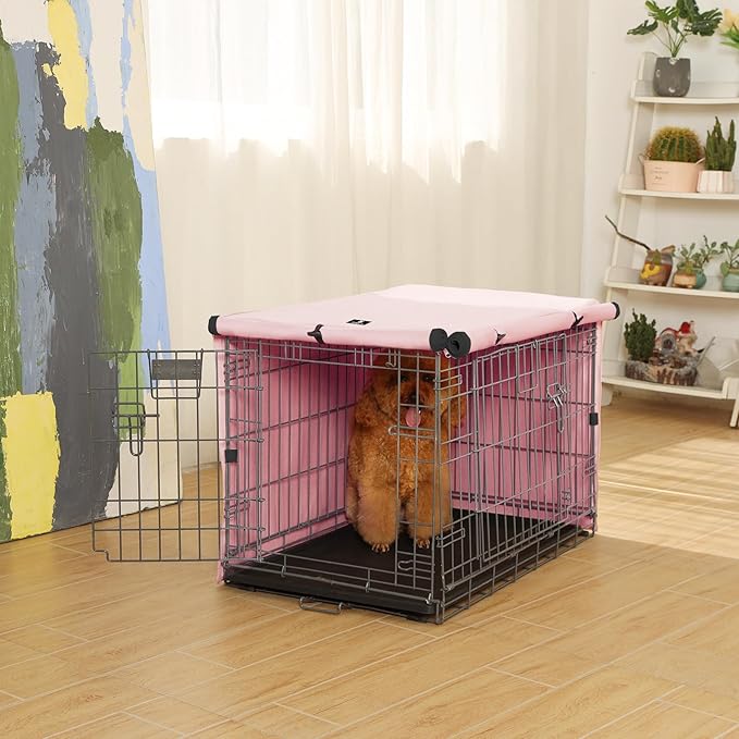 X-ZONE PET Double Door Dog Crate Cover - Polyester Pet Kennel Cover Fits 36 inches Wire Dog Cage Pink