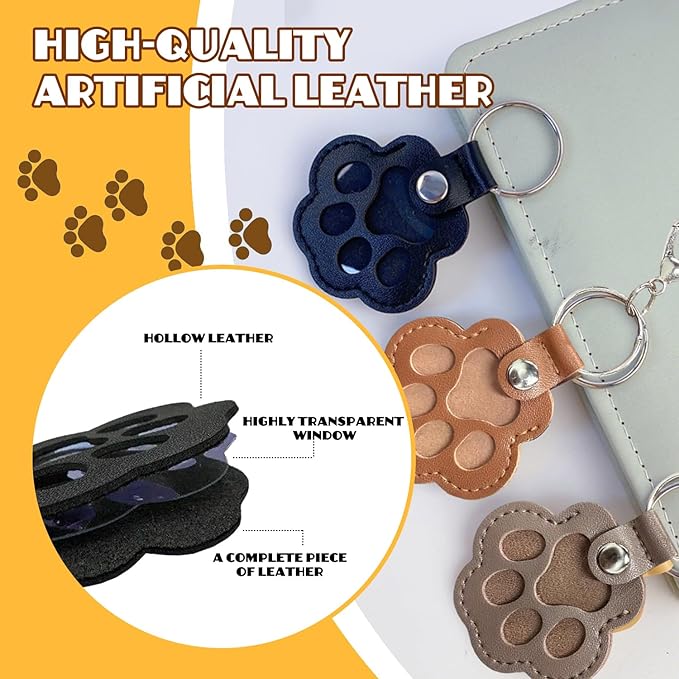 3 Pcs Dog Fur Storage Keychain, Cute Leather Paw Keychain Pet Hair Keepsake Keyring, Unique Memorial Collection Key Chain, Pet Memorial Gifts for Bag Purse Paw Charm Key Holder(Gray,Black,Brown)