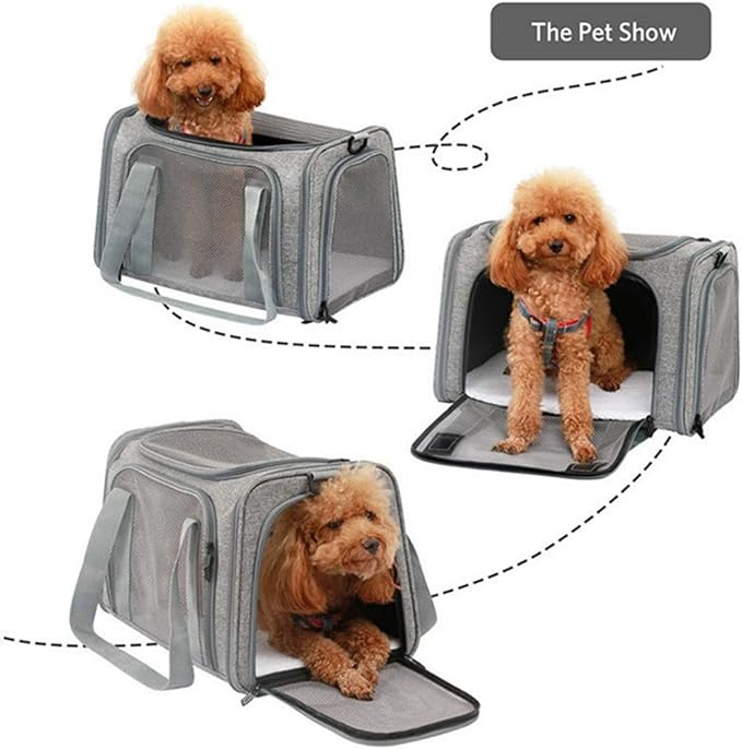 Most Airline Approved Cat Carriers Dog Carriers Soft-Sided Pet Travel Carrier for Puppies/Kittens/Rabbits, 5-Sided Breathable Mesh, Self-Locking Zippers, 17''X11''X11''