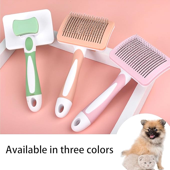 Self Cleaning Slicker Brush for Dogs & Cats, One-Click Self-Cleaning Deshedding Grooming Brush, Skin-Friendly Pet Hair Remover for Long & Short Haired Pets, 1 Pack