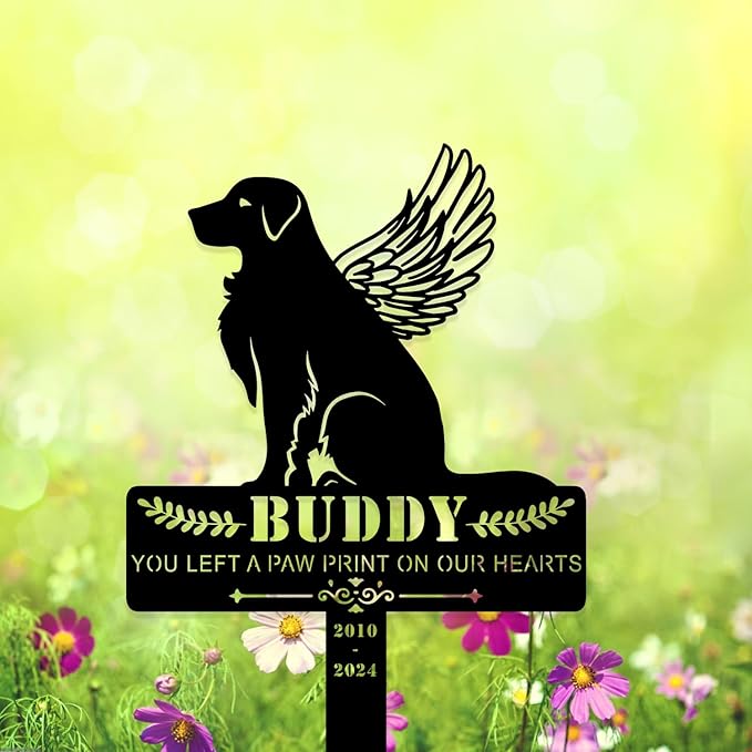 Personalized Pet Memorial Grave Marker, Custom Pet's Name Cemetery Decorations for Funerary, Metal Pet Garden Stake, Outdoor Sympathy Pet Stake Plaque Gift for Loss Dog