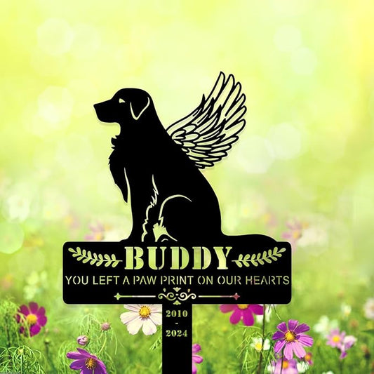 Personalized Pet Memorial Grave Marker, Custom Pet's Name Cemetery Decorations for Funerary, Metal Pet Garden Stake, Outdoor Sympathy Pet Stake Plaque Gift for Loss Dog