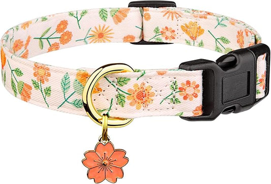 Cotton Handmade Dog Collar Cute and Distinctive Patterns Pink Sunflower with Pendant for Girl Boy Dogs Collars S