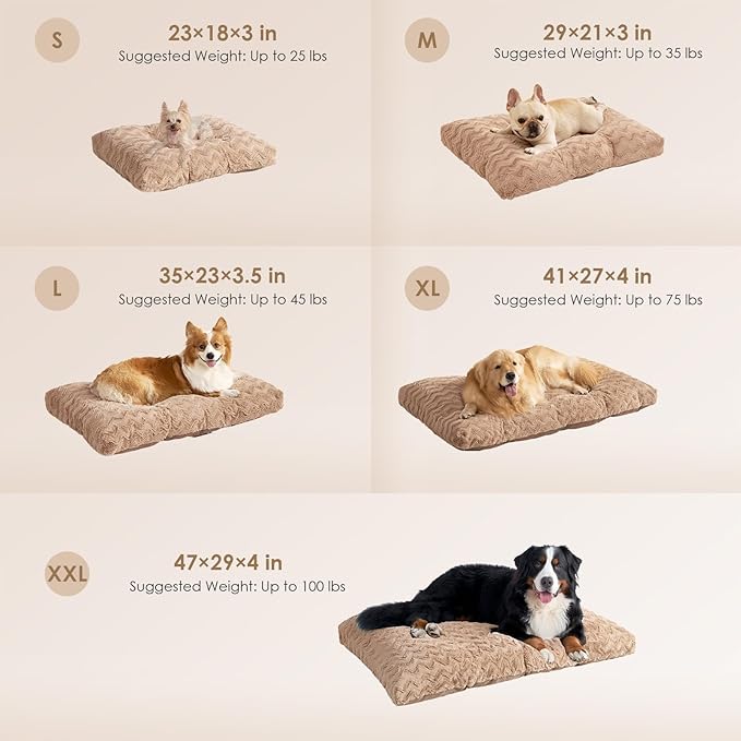 EHEYCIGA Washable XL Dog Bed for Crate 41x27 Inch, Reversible Kennel Pad for Extra Large Dogs Weight Up to 75 lbs, Plush and Comfy Pet Sleeping Mat, Camel