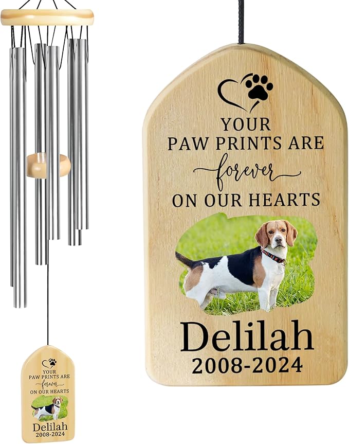Pet Memorial Wind Chime, Pet Loss Gifts, Pet Memorial Gifts for Dogs, Dog Memorial Gifts for Loss of Dog, Loss of Dog Sympathy Gift, Dog Remembrance Gift, in Memory of Dog Cat - Paw Prints On Hearts