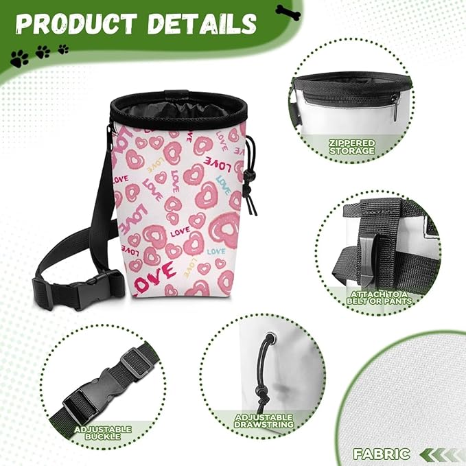 Hearts Donut Puppy Training Pouch Portable Dog Food Dispenser Dog Trainer Essentials Supplies Reward Pouch Holder for Dogs & Puppies with Multiple Ways to Wear