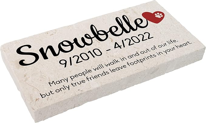 Personalized Pet Memorial Stone, 6x12 Custom Limestone Pet Grave Markers as Keepsake or Pet Remembrance, Thoughtful Pet Loss Gifts for Bereaved Pet Owners, Personalized Memorial Gifts (Snowbelle)