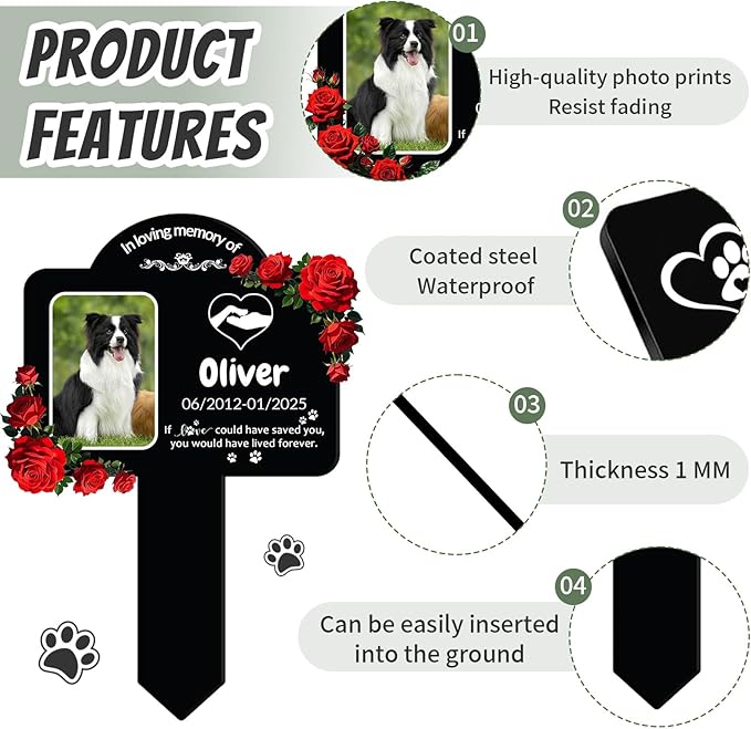 Custom Pet Grave Markers Dog Outdoor, Personalized Pet Grave Marker with Name and Date, Weatherproof Dog Headstone for Graves Outdoor Garden Yard, Pet Tombstones Sympathy Gift for Pet Loss