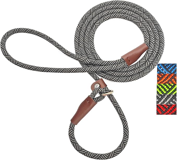 Slip Lead Dog Leash, 1/4" x 5ft Small Dog Training Leash No Pull Slip-on for Small Medium Dogs (Black)