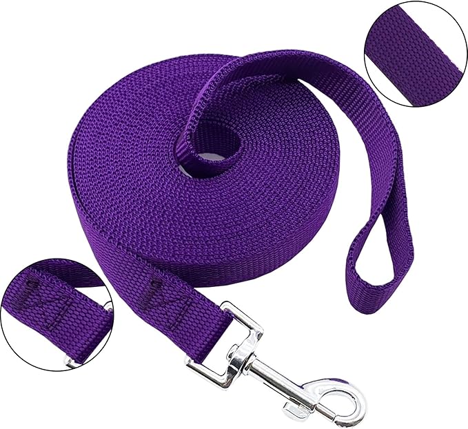 Nylon Training Dog Leash for Small Medium Large Dogs, 15ft 20ft 30ft 50ft Long Leash Dog/Puppy Lead for Obedience Recall Training, Camping (50ft, Purple)