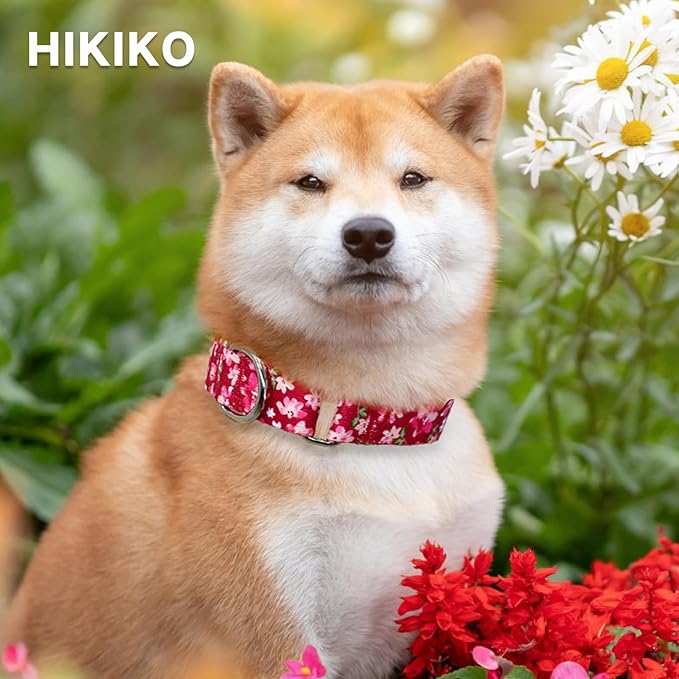 Hikiko Martingale Collar for Dogs with No Buckle Female Designer Floral Dog Collar Nylon No Pull Dog Collars for Puppy Dogs,Japanese Pink,XS