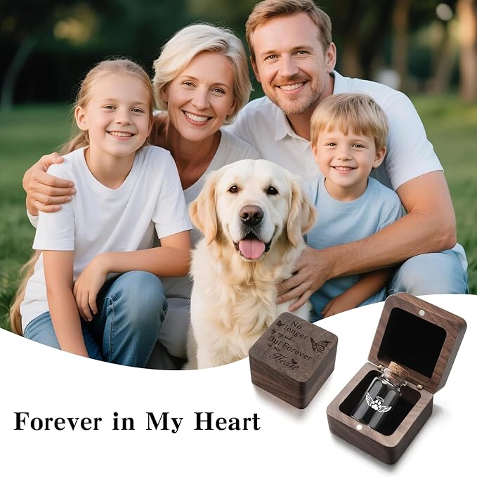 SOITIS Engraving Small Pet for Dogs Cats Urns for Ashes Wooden Box, Small Glass Urn for Pets Ashes Keepsake, Pet Urns for Ash Customized Funeral Keepsake Urn for Dog Ashes
