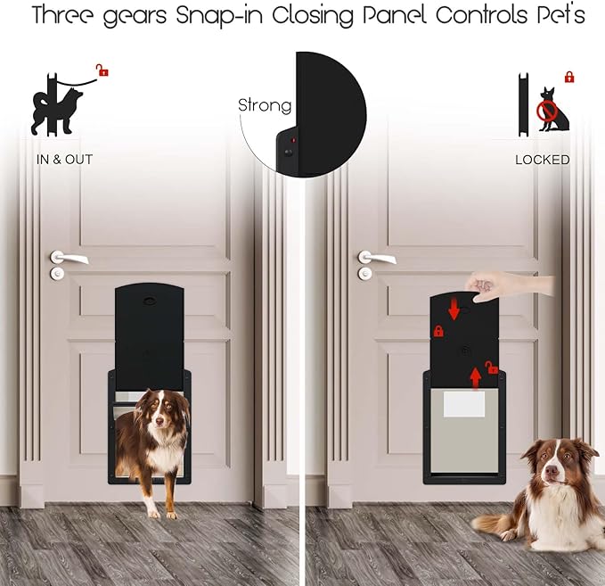 Dog Door for Door,Door for Dogs and Pets,Strong Plastic Doggy Door Cat Door and Medium Dog Door with Sliding Lock Panel and Magnetic Soft Flap(Black, Medium)