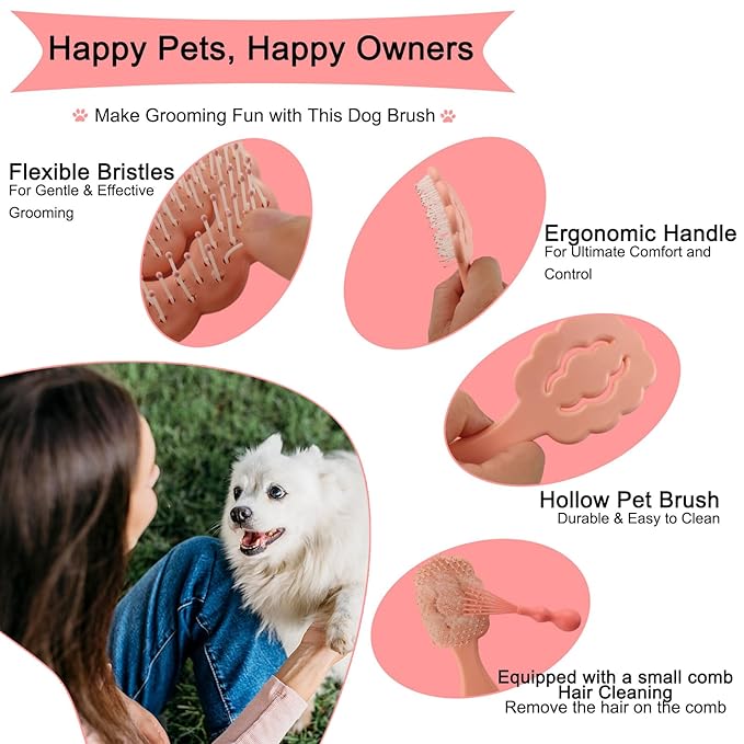 Cloud-Shaped Soft Bristle Puppy Brush for Small Dogs - Yorkie, Shih Tzu, Maltese, and Toy Poodles Grooming Tool with Detachable Lint Comb and Gift Box （Pink）