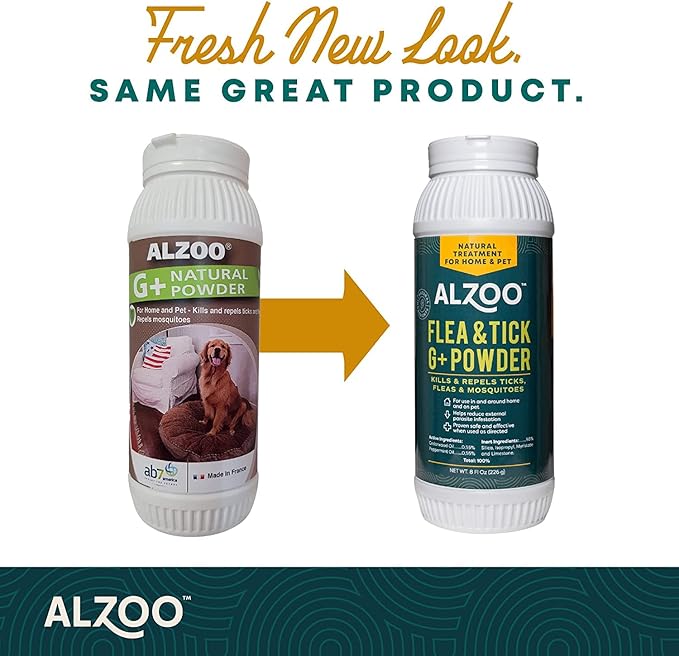 ALZOO Flea and Tick G + Powder, Helps Eliminate & Repels Ticks, Fleas & Mosquitos, for in and Around Home Use, 100% Plant-Based Active Ingredients, 8 Oz.