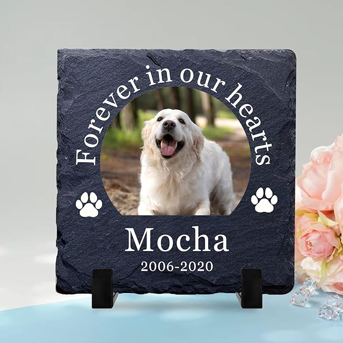 EDSG Personalized Dog Memorial Gifts for Loss of Dog Pet Memorial Gifts for Dogs Cats Memorial Stone Pet Loss Gifts Natural Slate Grave Plaque Pets Bereavement Gifts Loss of Pet Gift (Design 1)